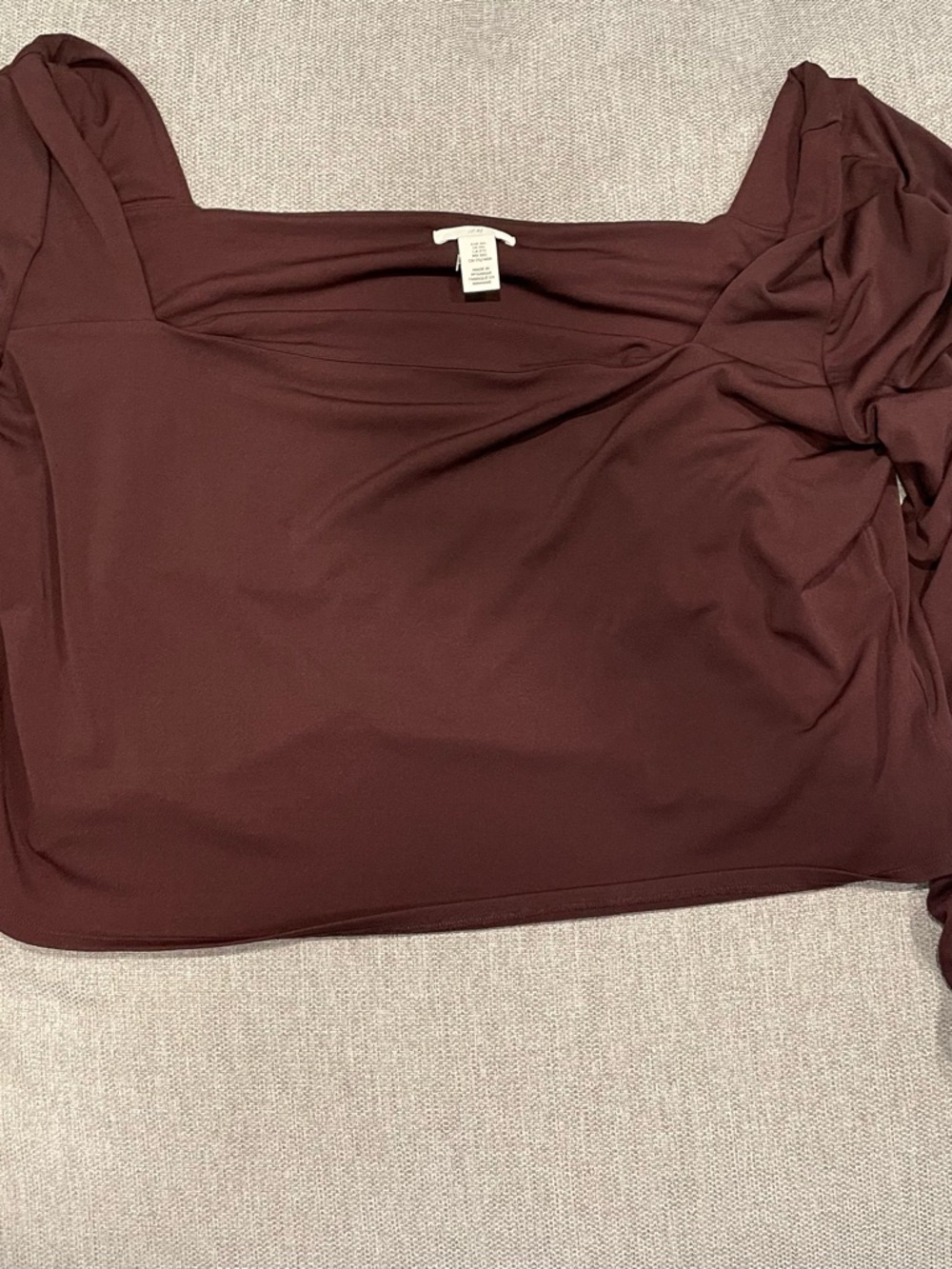 H&M Square Neck Long Sleeve Top in Burgundy